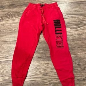 red with black lettering, cotton joggers
